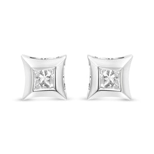 10K White Gold 1/3 Cttw Invisible Set Style Princess-Cut Diamond Stud Earrings (H-I Color, SI2-I1 Clarity)