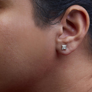 10K White Gold 1/3 Cttw Invisible Set Style Princess-Cut Diamond Stud Earrings (H-I Color, SI2-I1 Clarity)