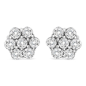 14K White Gold 1/2 cttw Round-Cut Diamond Floral Stud Earrings (I-J Color, SI2-I1 Clarity)