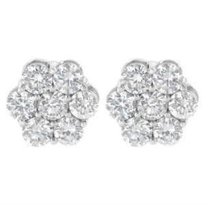 Sterling Silver 2 cttw Floral Composite 7 Stone Diamond Stud Earring (I-J, I1-I2)