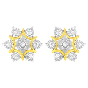10K Yellow Gold Plated .925 Sterling Silver 1/4 Cttw Miracle Set Round-Cut Diamond Floral Earring (I-J Color, I2-I3 Clarity)
