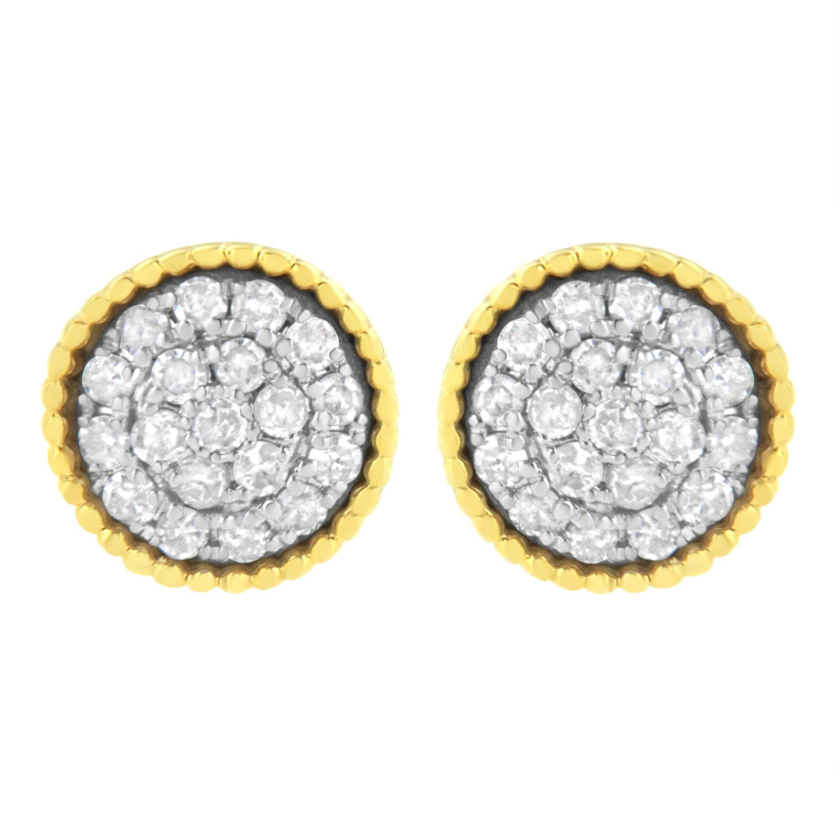 10K Yellow Gold Plated .925 Sterling Silver 1/2 cttw Diamond Floral Cluster Milgrained Stud Earring (I-J Color, I2-I3 Clarity)