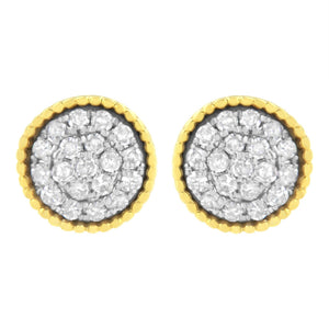 10K Yellow Gold Plated .925 Sterling Silver 1/2 cttw Diamond Floral Cluster Milgrained Stud Earring (I-J Color, I2-I3 Clarity)