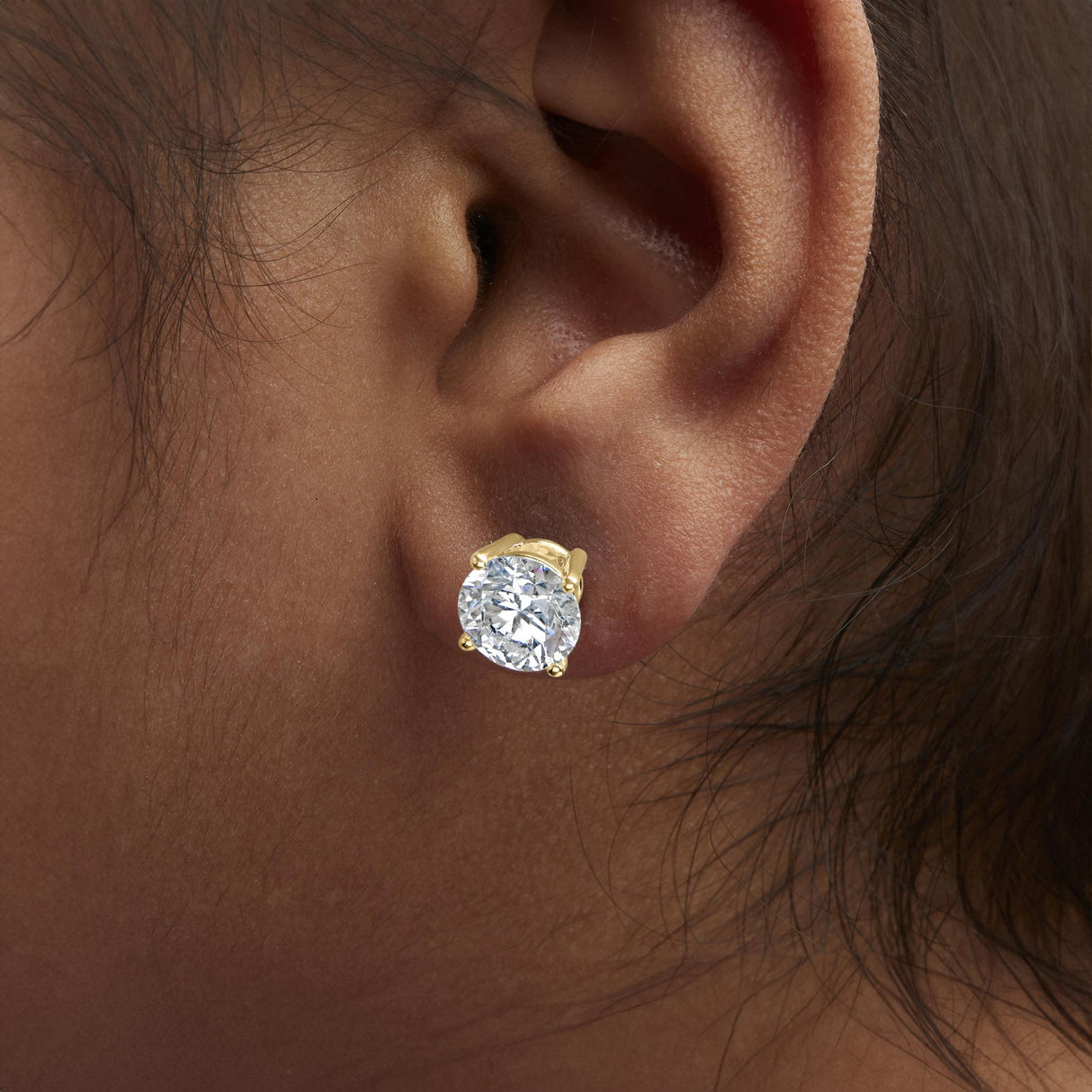 14K Gold Round Lab Grown Diamond Solitaire Stud Earrings with Screw Backs