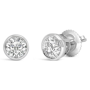 14K White Gold 1.0 Cttw Lab Grown Diamond Screw-Back Classic Bezel Solitaire Stud Earrings (G-H Color, VS2-SI1 Clarity)