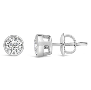 14K White Gold 1.0 Cttw Lab Grown Diamond Screw-Back Classic Bezel Solitaire Stud Earrings (G-H Color, VS2-SI1 Clarity)