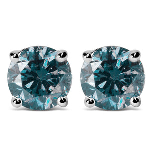 14K White Gold 1/2 Cttw Round Brilliant Cut Lab Grown Blue Diamond 4-Prong Classic Solitaire Stud Earrings (Blue Color, VVS2-VS1 Clarity)
