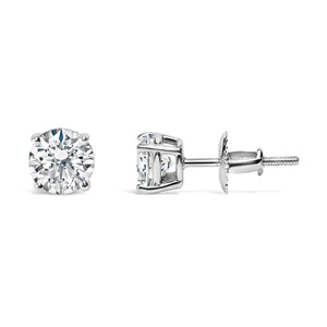 14K White Gold 1.0 Cttw Round Brilliant Cut Lab Grown White Diamond 4-Prong Classic Solitaire Stud Earrings (F-G Color, VS1-VS2 Clarity)