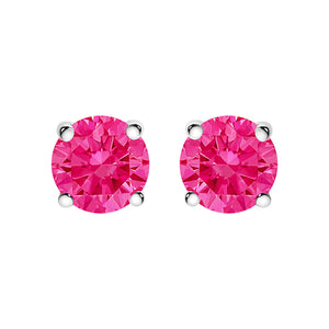 14K White Gold 1.0 Cttw Round Brilliant Cut Lab Grown Pink Diamond 4-Prong Classic Solitaire Earrings (Pink Color, VVS2-VS1 Clarity)