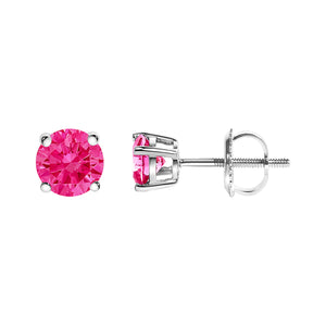 14K White Gold 1.0 Cttw Round Brilliant Cut Lab Grown Pink Diamond 4-Prong Classic Solitaire Earrings (Pink Color, VVS2-VS1 Clarity)
