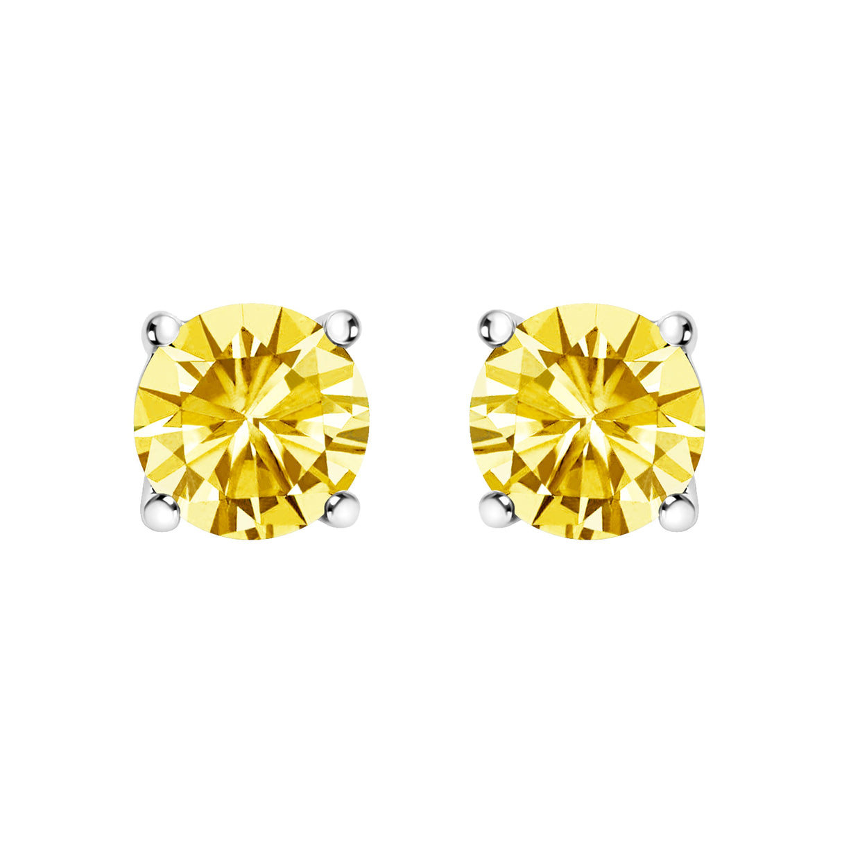14K White Gold 1.0 Cttw Lab Grown Yellow Diamond Solitaire Stud Earrings (Yellow Color, VS2-SI1 Clarity)