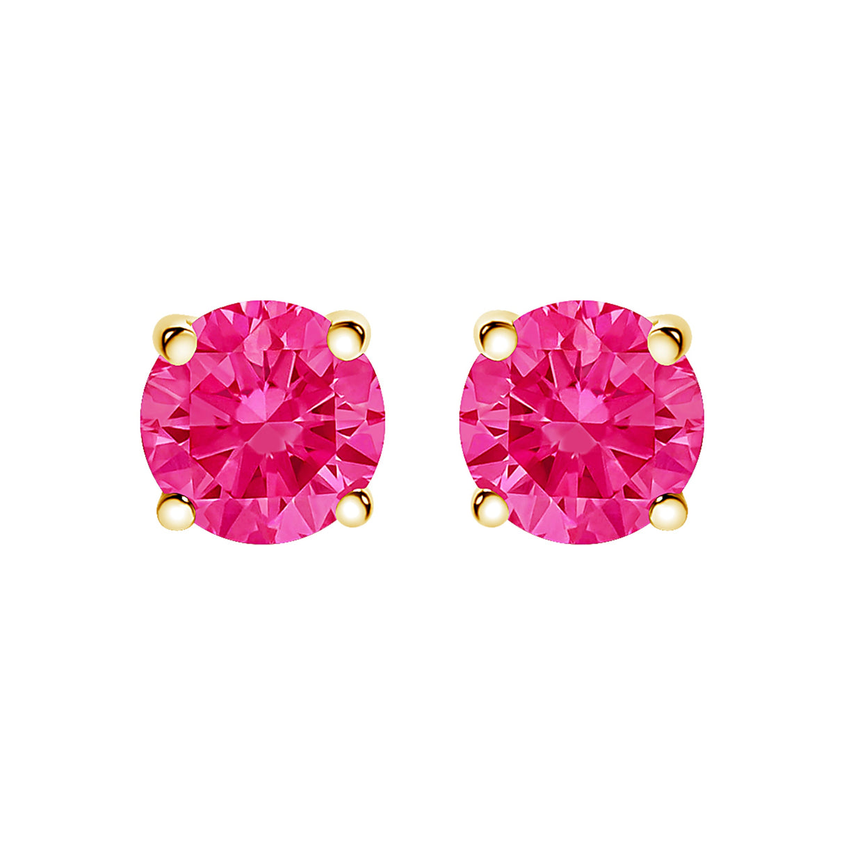 14K Yellow Gold 1.00 Cttw Round Brilliant Cut Lab Grown Pink Diamond 4-Prong Classic Solitaire Earrings (Pink Color, VVS2-VS1 Clarity)