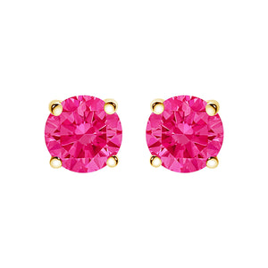 14K Yellow Gold 1.00 Cttw Round Brilliant Cut Lab Grown Pink Diamond 4-Prong Classic Solitaire Earrings (Pink Color, VVS2-VS1 Clarity)