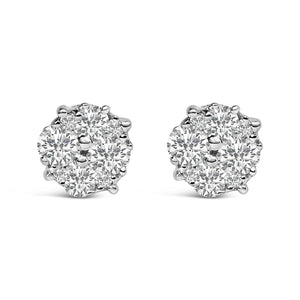 .925 Sterling Silver 1/2 cttw Prong Set Round-Cut Diamond Cluster Stud Earring (I-J Color, I2-I3 Clarity)