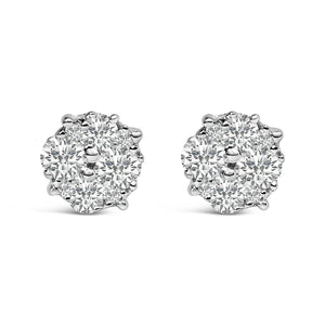.925 Sterling Silver 1/2 cttw Prong Set Round-Cut Diamond Cluster Stud Earring (I-J Color, I2-I3 Clarity)