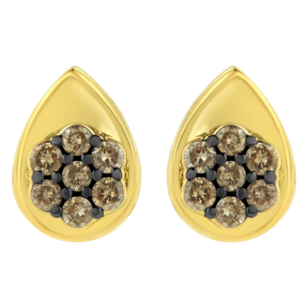 10K Yellow Gold Plated .925 Sterling Silver 1/2 Cttw Prong Set Round-Cut Diamond Floral Cluster Stud Earring (Champagne Color, I1-I2 Clarity)