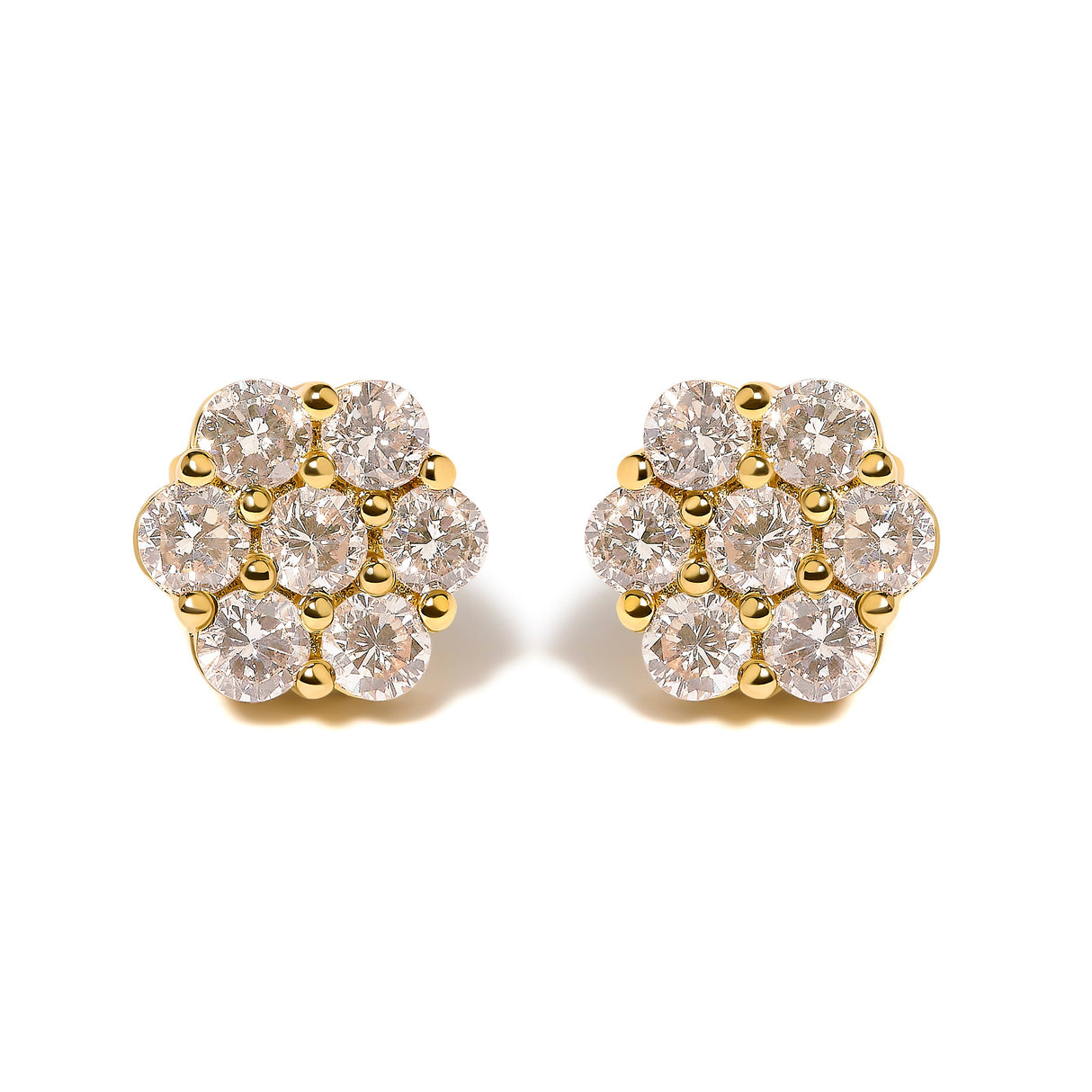 14K Yellow Gold 3.0 Cttw Diamond Floral Cluster Stud Earring
