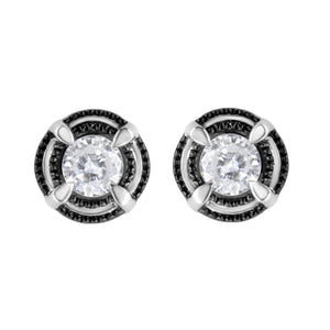 Black Rhodium Plated .925 Sterling Silver Round 1-1/2 cttw Diamond Double Halo 4-Prong Solitaire Milgrain Stud Earrings (H-I Color, I2-I3 Clarity)