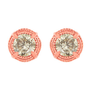 14K Yellow Gold Plated .925 Sterling Silver 1.0 Cttw Round Brilliant Cut Diamond Solitaire Milgrain Stud Earrings (K-L Color, I2-I3 Clarity)