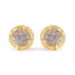 14K Yellow Gold Plated .925 Sterling Silver 1.0 Cttw Round Brilliant Cut Diamond Solitaire Milgrain Stud Earrings (K-L Color, I2-I3 Clarity)