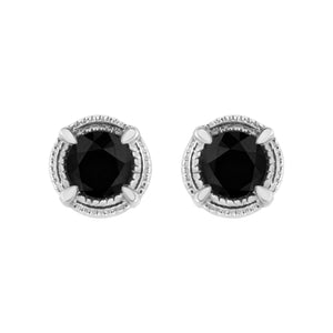 .925 Sterling Silver 1 cttw Treated Black Diamond Modern 4-Prong Solitaire Milgrain Stud Earrings (Black Color, I1-I2 Clarity)