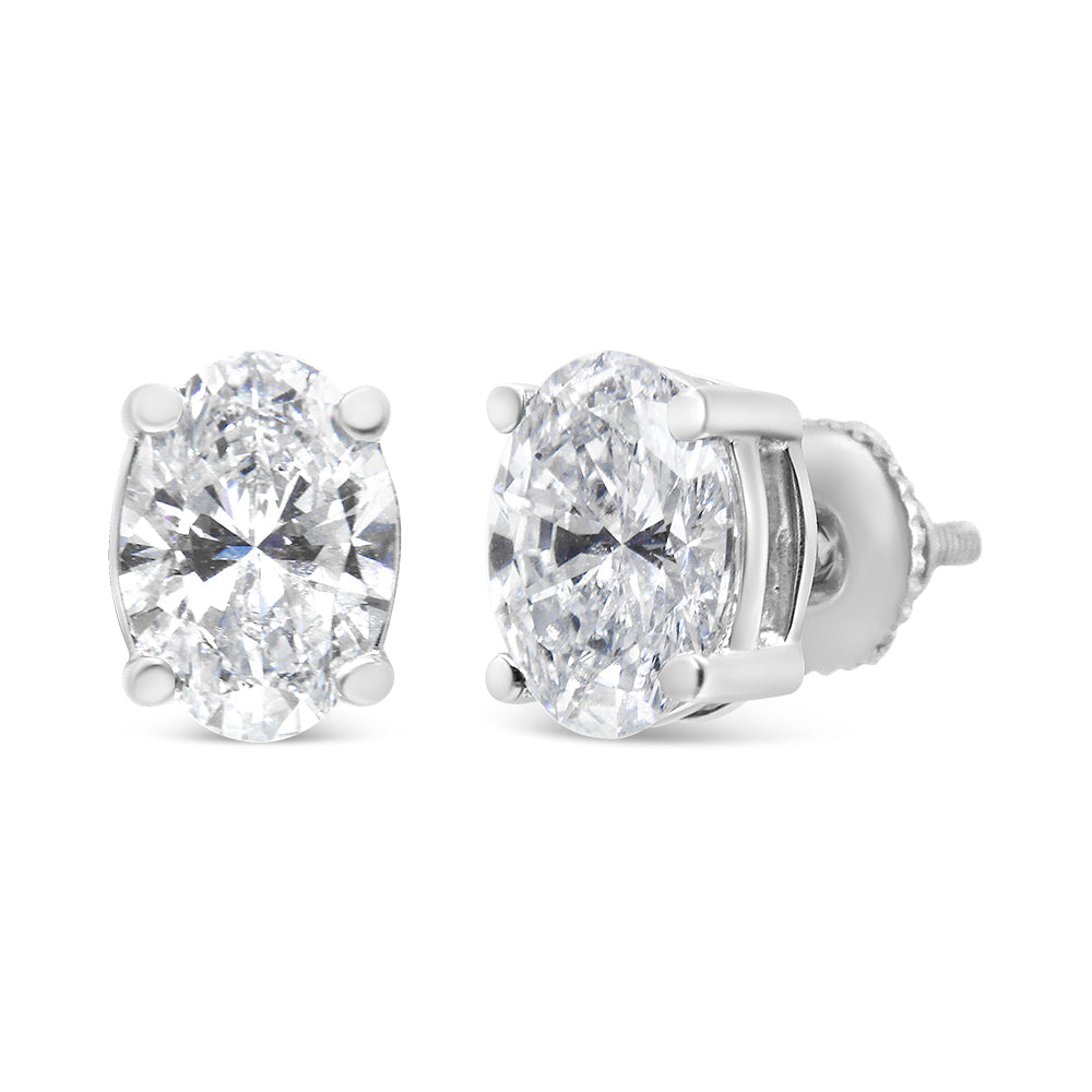14K White Gold Lab Grown Oval Solitaire Diamond Stud Earrings (F-G Color, VS2-SI1 Clarity)