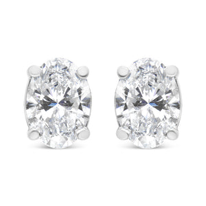 14K White Gold Lab Grown Oval Solitaire Diamond Stud Earrings (F-G Color, VS2-SI1 Clarity)