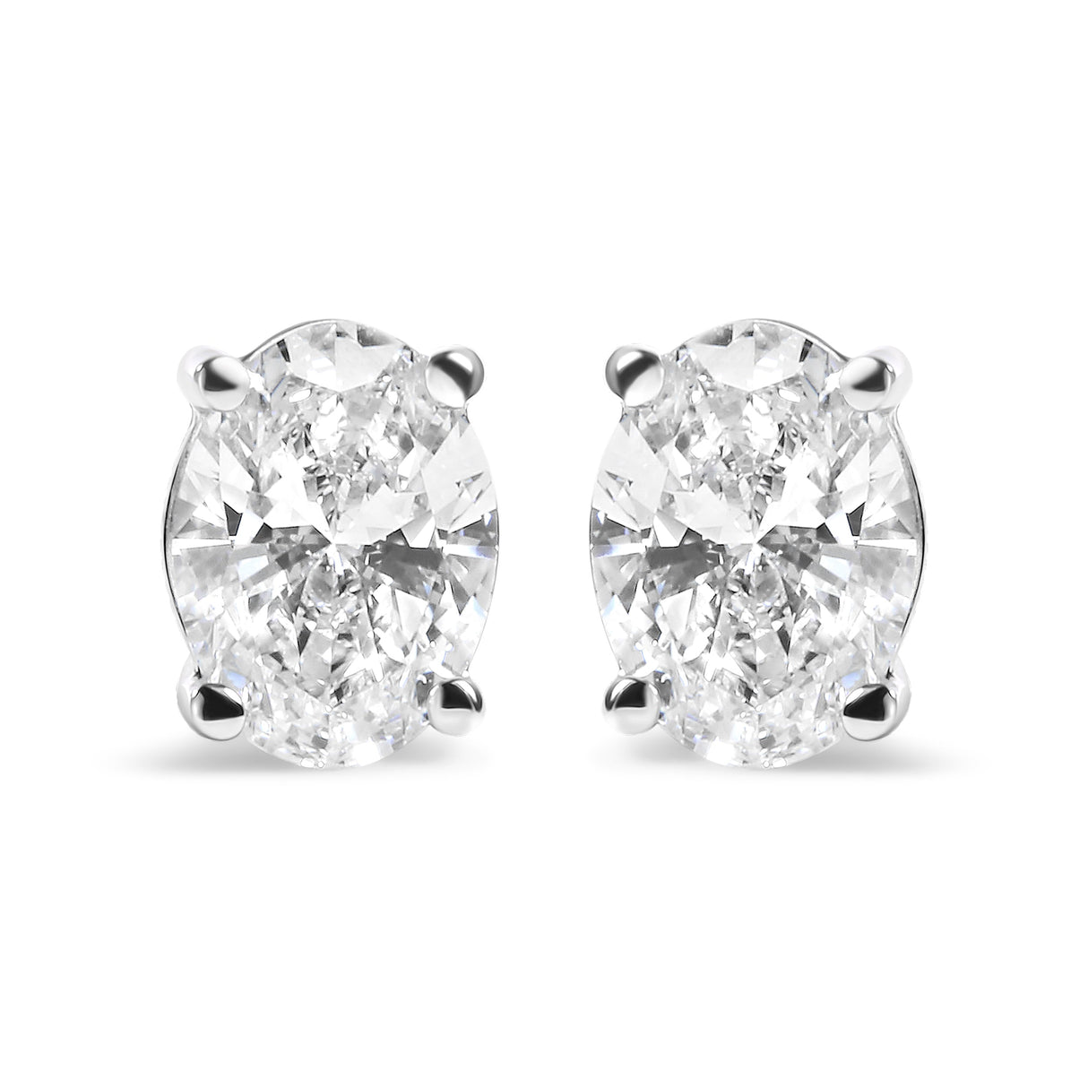 14K White Gold 2.0 Cttw Prong Set Lab Grown Oval Diamond Solitaire Stud Earring (F-G Color, VS1-VS2 Clarity)