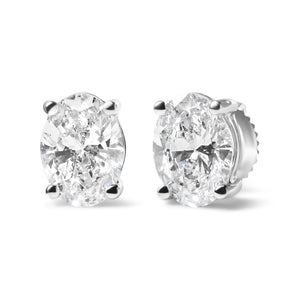 14K White Gold 2.0 Cttw Prong Set Lab Grown Oval Diamond Solitaire Stud Earring (F-G Color, VS1-VS2 Clarity)