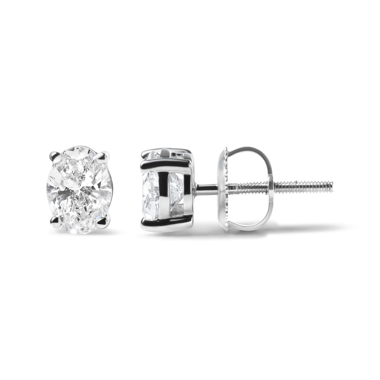 14K White Gold 2.0 Cttw Prong Set Lab Grown Oval Diamond Solitaire Stud Earring (F-G Color, VS1-VS2 Clarity)