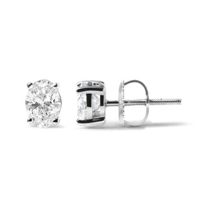 14K White Gold 2.0 Cttw Prong Set Lab Grown Oval Diamond Solitaire Stud Earring (F-G Color, VS1-VS2 Clarity)