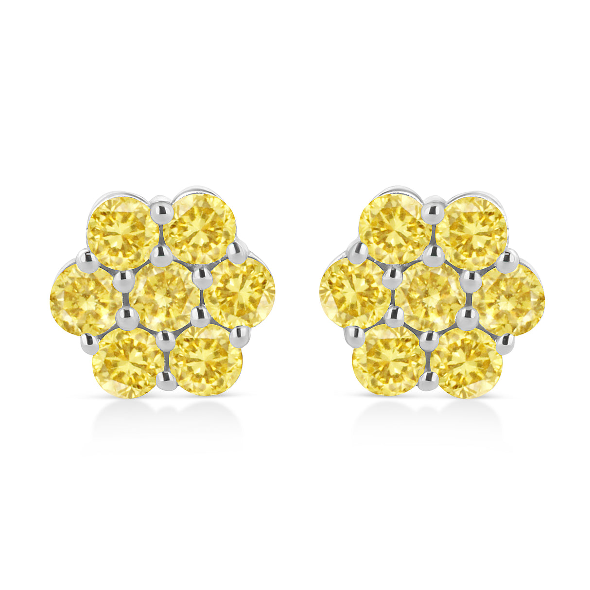 .925 Sterling Silver 1/4 Cttw Treated Yellow Diamond Floral Stud Earrings (Yellow Color, I1-I2 Clarity)