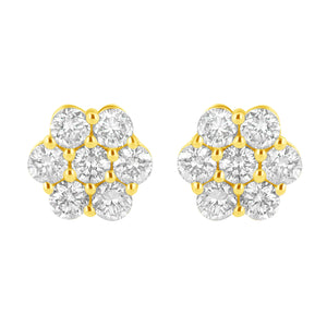 14K Yellow Gold 1.0 Cttw Diamond Flower Earring (J-K Color, I1-I2 Clarity)