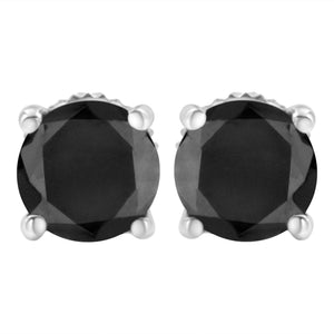 .925 Sterling Silver 2.00 Cttw Round Brilliant-Cut Black Diamond Classic 4-Prong Stud Earrings with Screw Backs (Fancy Color-Enhanced, I2-I3 Clarity)