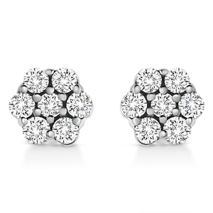14K White Gold 1/2 Cttw Prong Set Round-Cut Diamond Flower Stud Earring (H-I Color, I1-I2 Clarity)