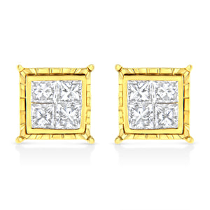 14K Yellow Gold 1 Cttw Princess Cut Diamond Square Stud Earrings