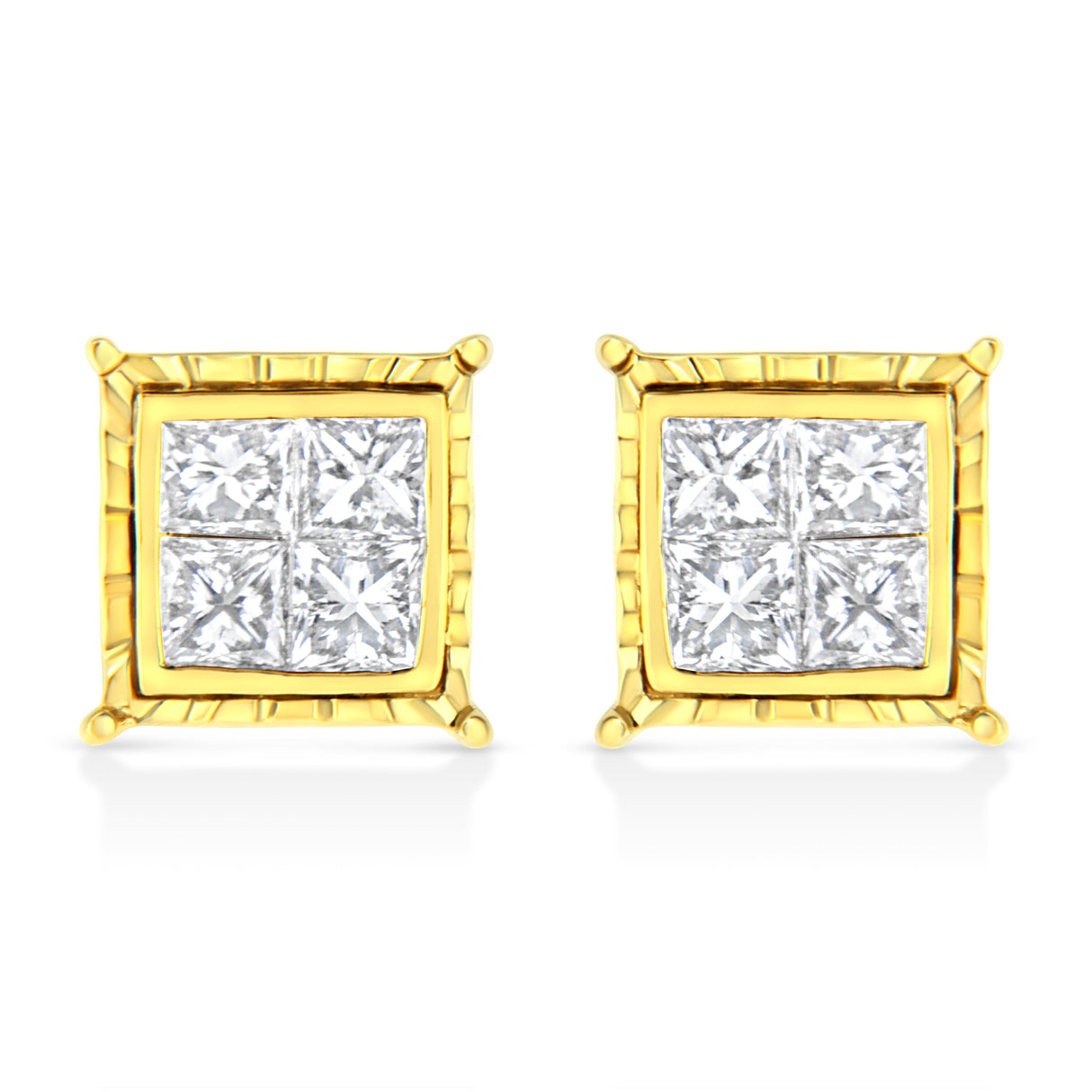 14K Yellow Gold 1 Cttw Princess Cut Diamond Square Stud Earrings