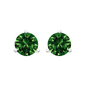 14K White Gold 1.0 Cttw 3-Prong Martini Set Lab Grown Green Diamond Solitaire Stud Earrings