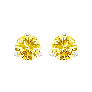 14K White Gold 3-Prong Martini Set 1.0 Cttw Yellow Lab Grown Diamond Solitaire Stud Earrings