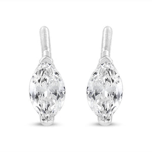 14K White Gold 1/2 Cttw 2 Prong Set Marquise Solitaire Lab Grown Diamond Stud Earrings (F-G Color, VS2-SI1 Clarity)