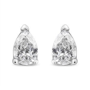 14K White Gold Pear Shape Solitaire Lab Grown Diamond Stud Earrings (F-G Color, VS2-SI1 Clarity)