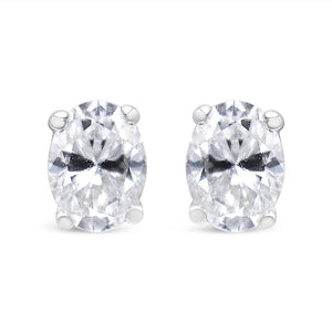 14K White Gold Lab Grown Oval Solitaire Diamond Stud Earrings (F-G Color, VS2-SI1 Clarity)
