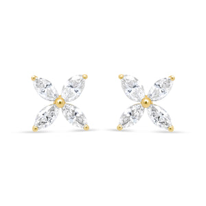 14K White Gold 1/2 Cttw Marquise Diamond 8 Stone Floral Leaf Stud Earrings (H-I Color, SI1-SI2 Clarity)