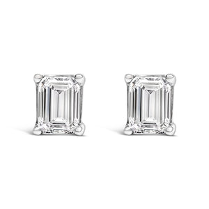 14K White Gold 1.0 Cttw Emerald Cut Lab-Grown Diamond Solitaire Stud Earrings (F-G Color, VS1-VS2 Clarity)