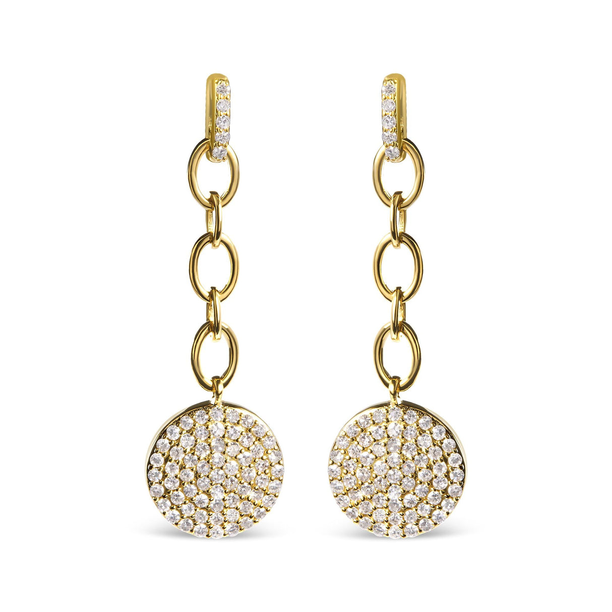 14K Yellow Gold 1.0 Cttw Diamond Chain Cluster Dangle Chain Earrings (I-J Color, I1-I2 Clarity)