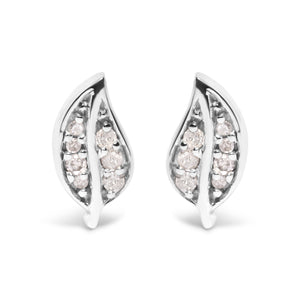 .925 Sterling Silver Diamond Accent Leaf Stud Earrings