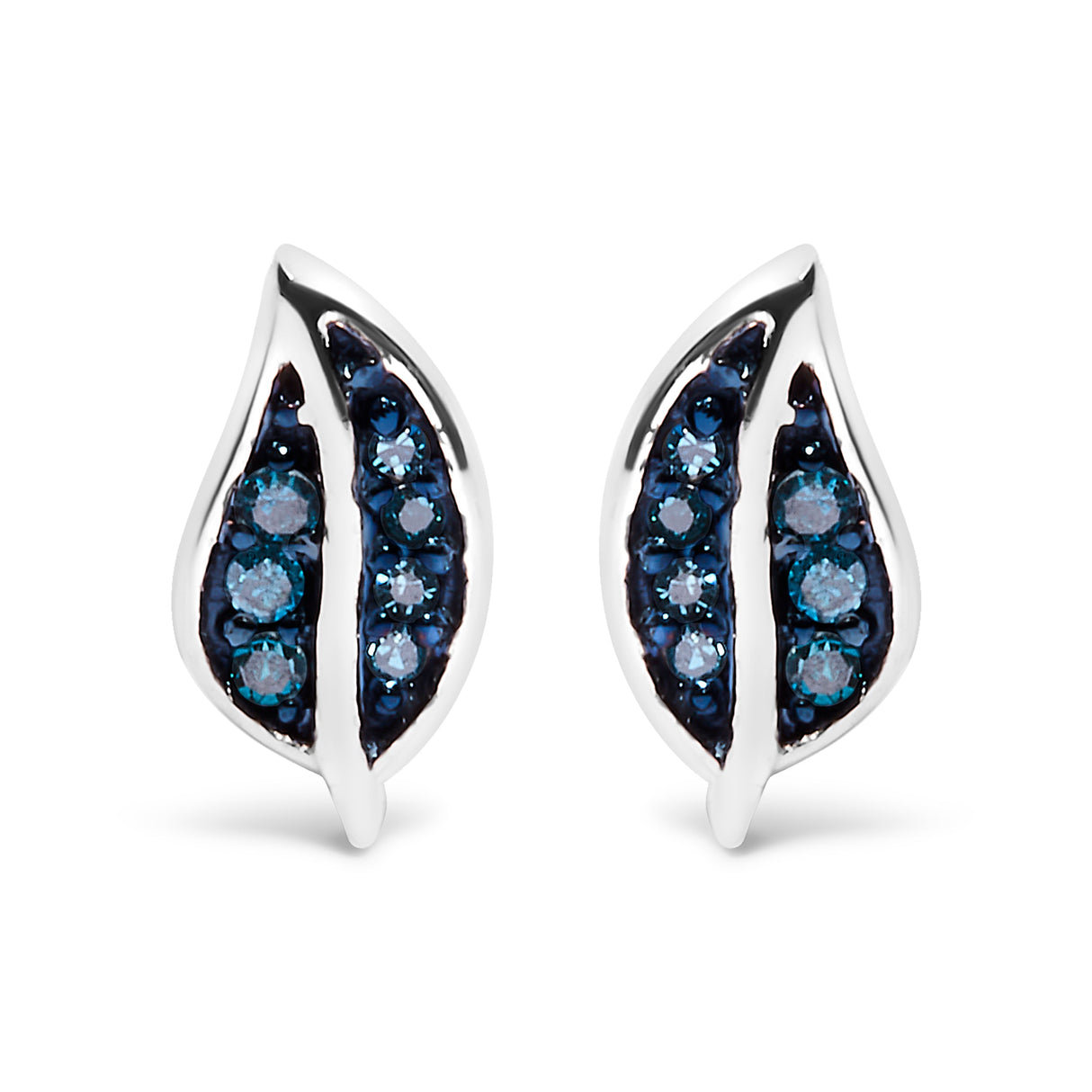 .925 Sterling Silver Blue Diamond Accent Leaf Stud Earrings