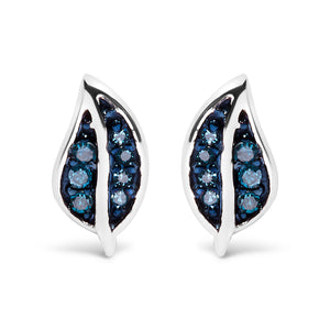 .925 Sterling Silver Blue Diamond Accent Leaf Stud Earrings