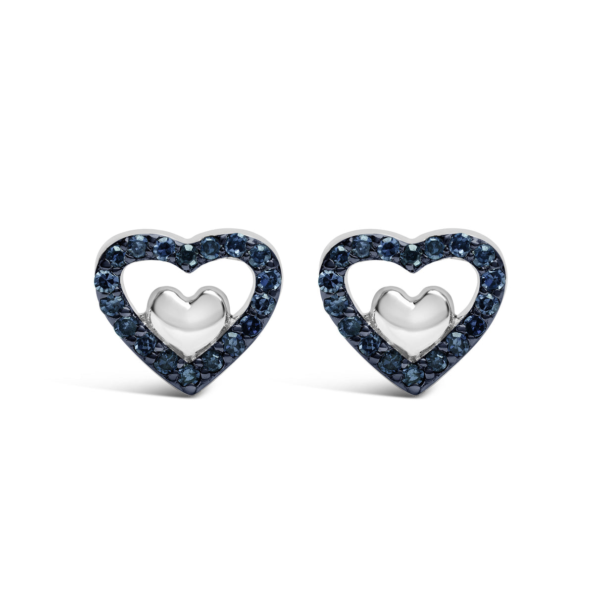925 Sterling Silver 1/6 Cttw Diamond Open Double Heart Stud Earrings (I-J Color, I3 Clarity)