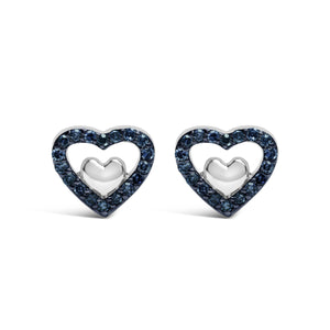 925 Sterling Silver 1/6 Cttw Diamond Open Double Heart Stud Earrings (I-J Color, I3 Clarity)